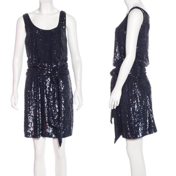 NEW NWT Tory Burch Alton Sequined Belted Navy Sleeveless Party Dress - Picture 2 of 9